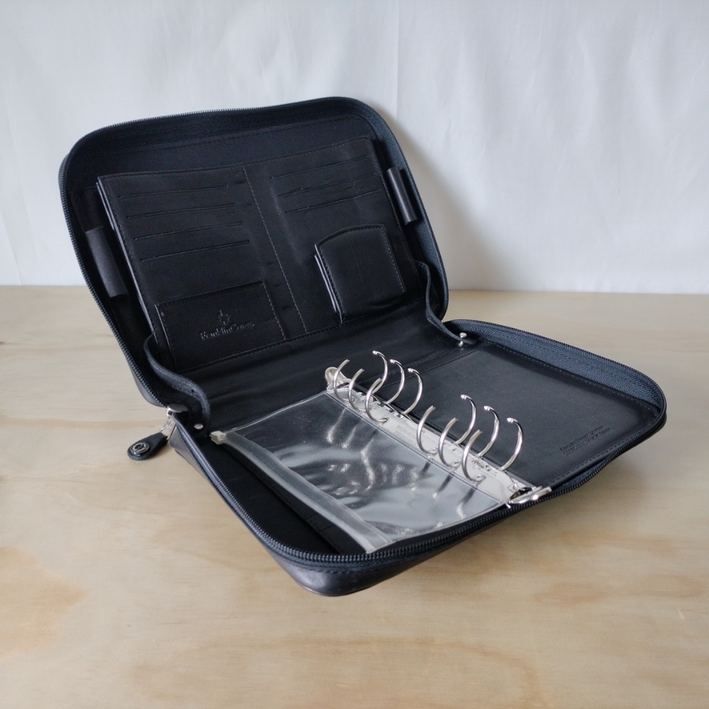 Franklin Covey Black Nappa Leather Compact Size 6 Ring Planner Binder